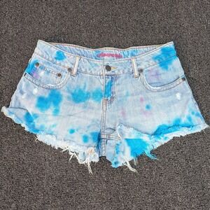 Aeropostale Denim Shorts‎ Tie Dye Frayed Hem Low Rise Rhinestone Y2KSize 5/6